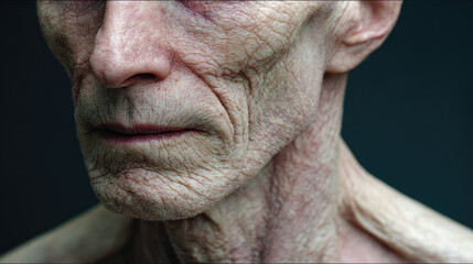 Salt intake concept. Close-up of an elderly person's textured and weathered skin.