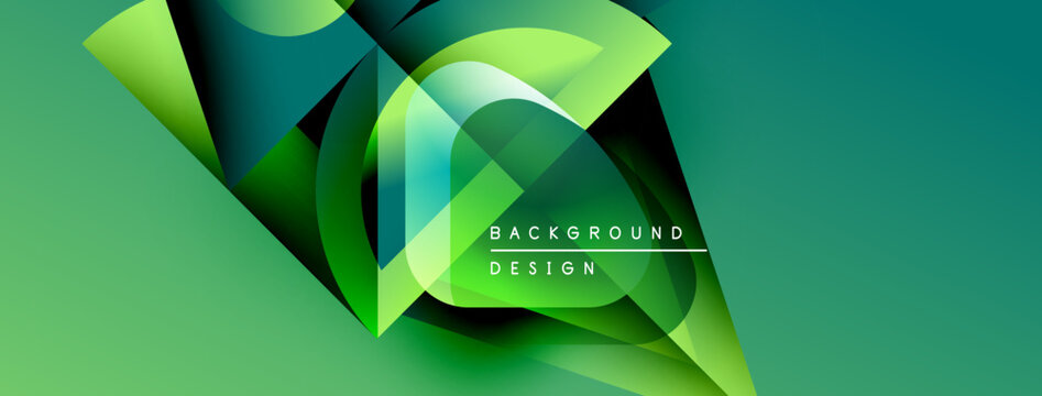 Abstract green design features flowing shapes, gradients. Modern background with text elements, dynamic composition.