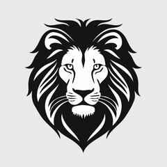 Fototapeta premium Siluette of a lion's head, showing its powerful mane and intense gaze, with sharp details on the facial features