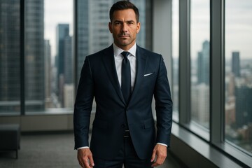 Fototapeta premium Distinguished business executive in tailored suit presenting confident leadership stance for corporate portrait photography