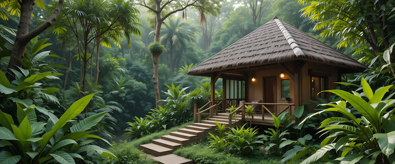 Resort cottage on a hill, tourist spot, holiday vacation