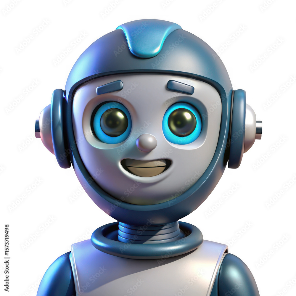 Poster 3d cute robot character friendly ai bot isolated on transparent background