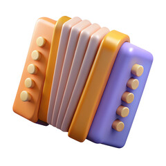 3d cartoon accordion isolated on transparent background