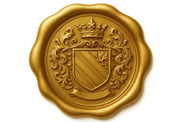 Elegant golden wax seal stamp with intricate embossed design on pristine white background