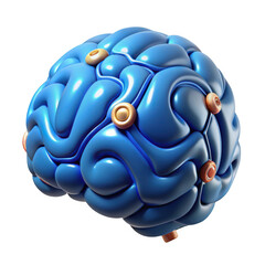 3d abstract blue brain render with metallic connectors isolated on transparent background