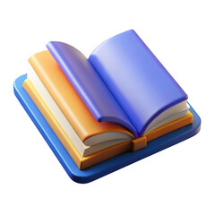 3d open book with blue and orange pages isolated on transparent background