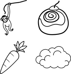 Carrot Noodles and Cloud Vector Doodle Line Icons