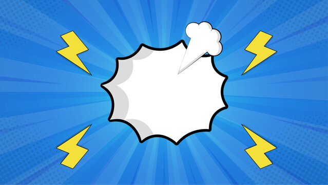 Blue comic book background with blank speech bubble suitable for adding text, creating memes, social media graphics, and comic designs.