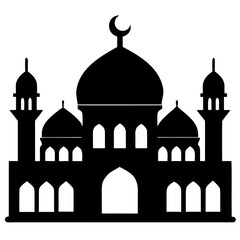 Silhouette Design of Mosque Architecture with Minaret and Crescent Moon Symbol