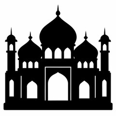 Silhouette Design of Mosque Architecture with Minaret and Crescent Moon Symbol