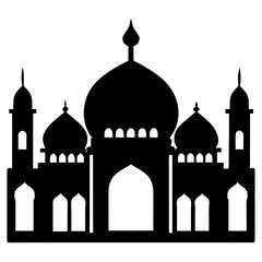 Silhouette Design of Mosque Architecture with Minaret and Crescent Moon Symbol