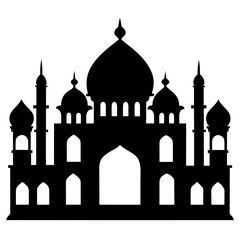 Silhouette Design of Mosque Architecture with Minaret and Crescent Moon Symbol