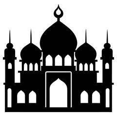 Silhouette Design of Mosque Architecture with Minaret and Crescent Moon Symbol