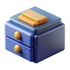 3d render of a blue and gold two drawer cabinet isolated on transparent background