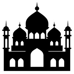 Silhouette Design of Mosque Architecture with Minaret and Crescent Moon Symbol
