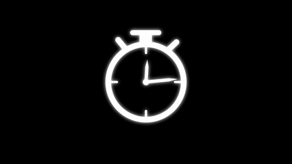 White glowing stopwatch icon showing time against a solid black background