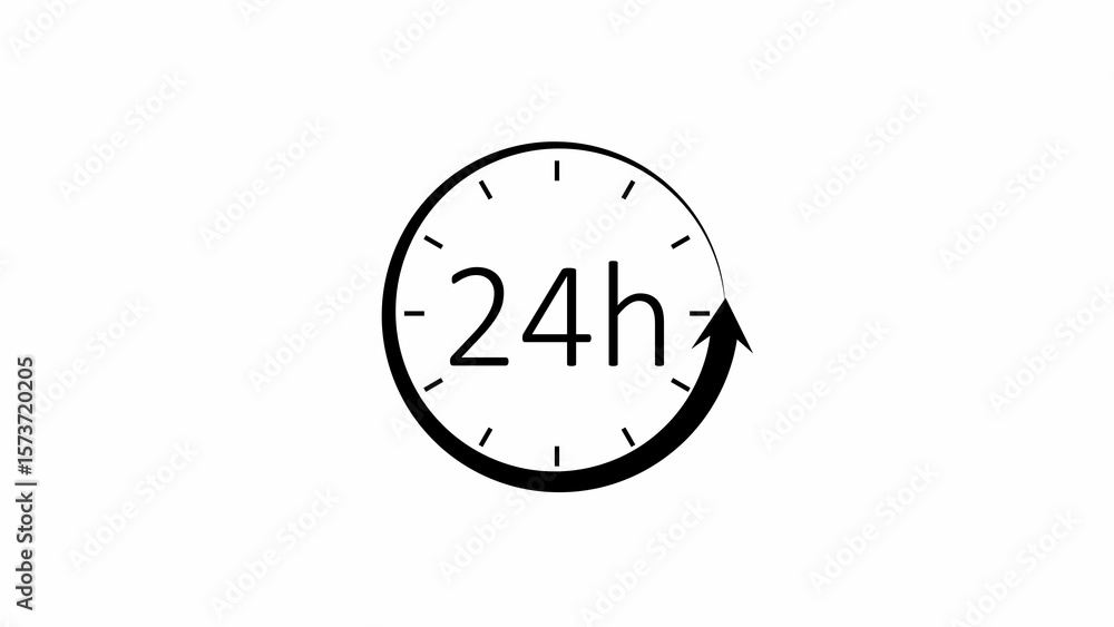 Poster twenty four hours time icon depicting availability and continuous service on white background
