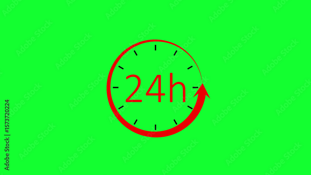Poster twenty four hour clock illustration indicating continuous service available on green background