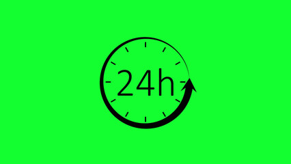 Twenty four hour icon depicting continuous availability on green background for design elements
