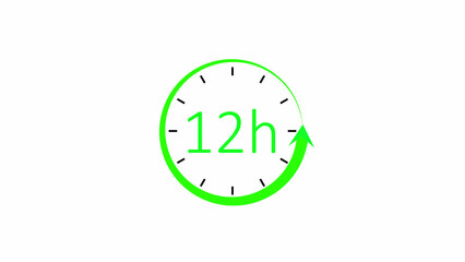 Green twelve hour clock illustration with circular arrow indicating duration and time management