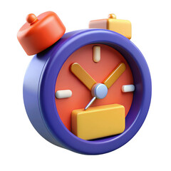 3d cartoon alarm clock render isolated on transparent background