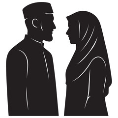 Silhouette of a islamic man and woman couple in love
