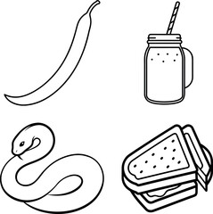 Chili Drink Sausage and Bread Vector Doodle Set