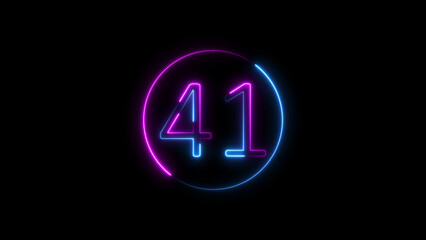 Futuristic neon number 41 inside illuminated circle on a deep black background