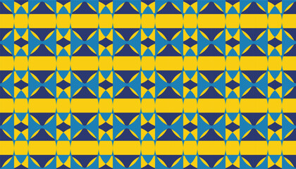 Colorful geometric seamless pattern featuring intersecting blue arcs over yellow horizontal bands, creating an abstract and dynamic design