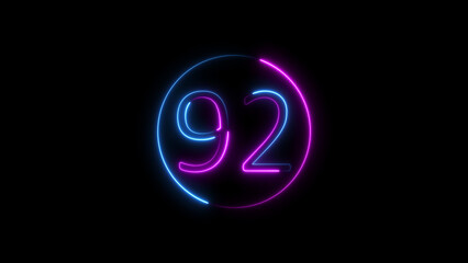 Illuminated number ninety-two within a glowing neon circle against a black background