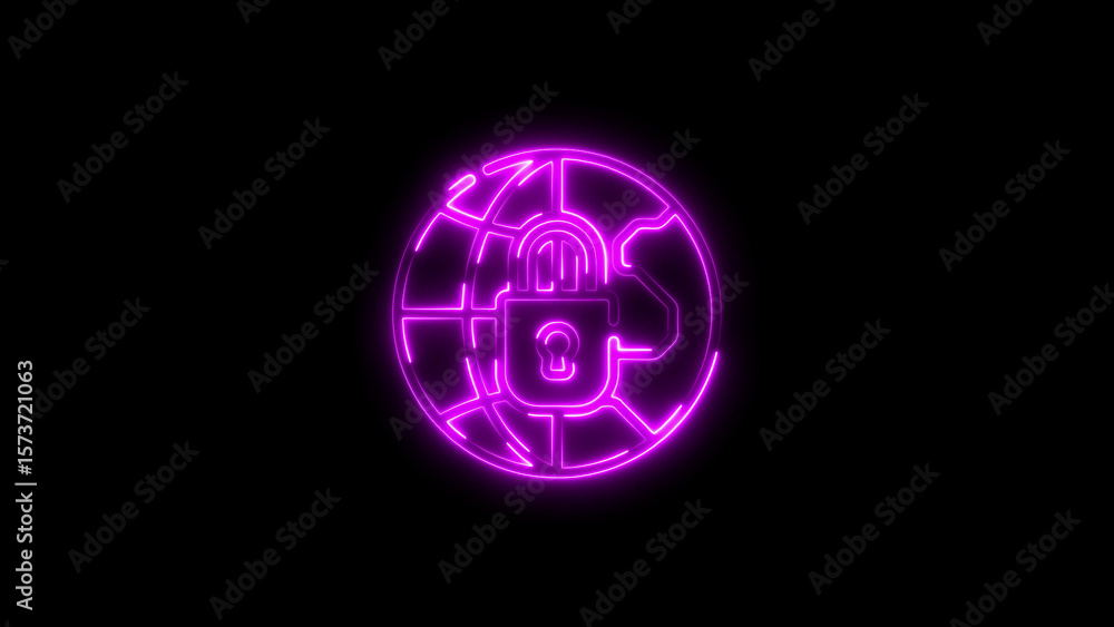 Aufkleber glowing neon globe with padlock symbolizing global data security and protection