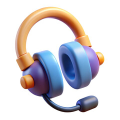 3d cartoon headset with mic isolated on transparent background