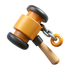3d cartoon gavel with chain isolated on transparent background