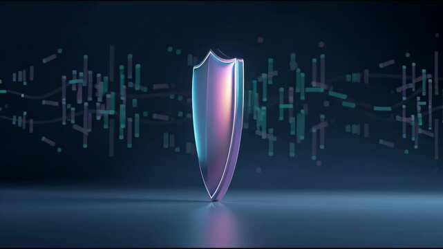 A colorful shield with a blue and purple hue