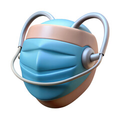 3d render of a cute cartoon medical mask with headset isolated on transparent background