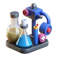 3d cartoon medical lab equipment isolated on transparent background