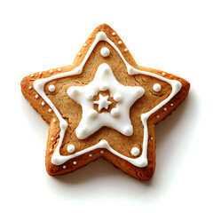 Deliciously Decorated Star-Shaped Gingerbread Cookie with Icing Decorations on White