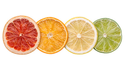 Citrus fruit slices grapefruit orange lemon lime healthy food vitamin c fresh juicy colorful assortment 100 isolated on transparent white background png