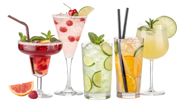 Refreshing summer cocktails drinks with fruits and ice for party bar menu and beverage photography isolated on transparent white background png