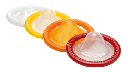 Colorful condoms variety pack for safe sex and contraception protection against stds and unwanted pregnancy isolated on transparent white background png