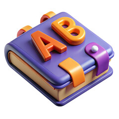 3d cartoon alphabet book isolated on transparent background