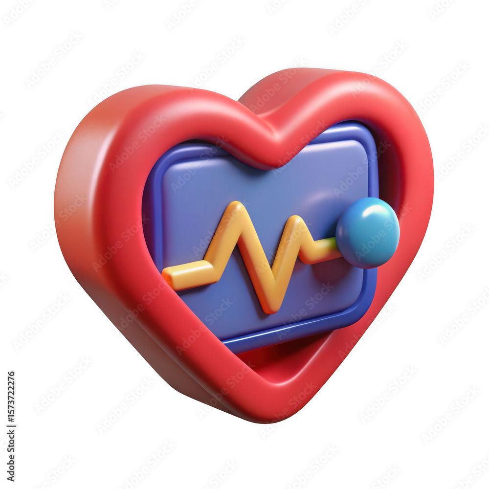 Poster 3d heart rate monitor icon realistic 3d render isolated on transparent background