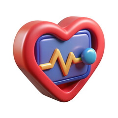 3d heart rate monitor icon realistic 3d render isolated on transparent background