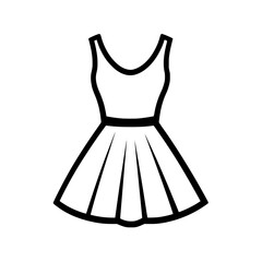 Flared sleeveless dress icon with pleated skirt design for fashion, boutique, or clothing label