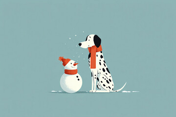 01.020.001.056.u8969375333 A dog building a snowman with a scarf. Emphasize  581e3dda-e106-4d95-983c-23420f3e6396 3