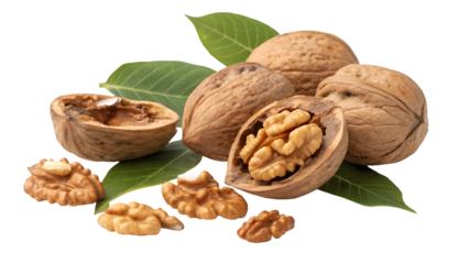 Walnuts nutrition facts benefits health food walnuts kernels walnut shell leaves healthy snack nuts diet isolated on transparent white background png