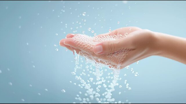 A hand is holding a container of powder, and the powder is falling out of the container.