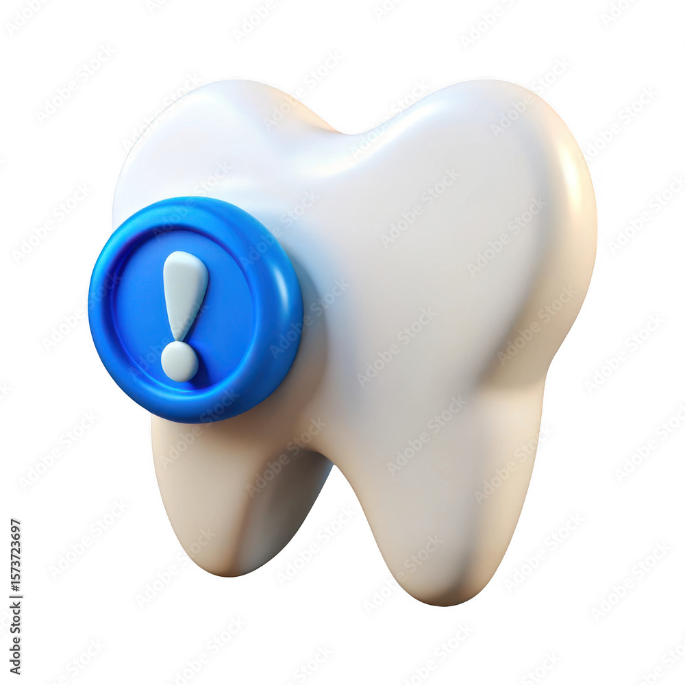Poster 3d tooth with exclamation mark icon isolated on transparent background