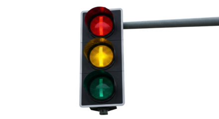 Isolated Traffic Light Semaphore In Full View On Transparent Background