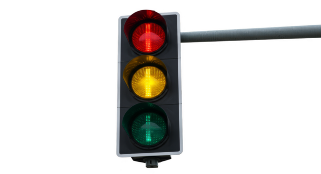 Isolated Traffic Light Semaphore In Full View On Transparent Background